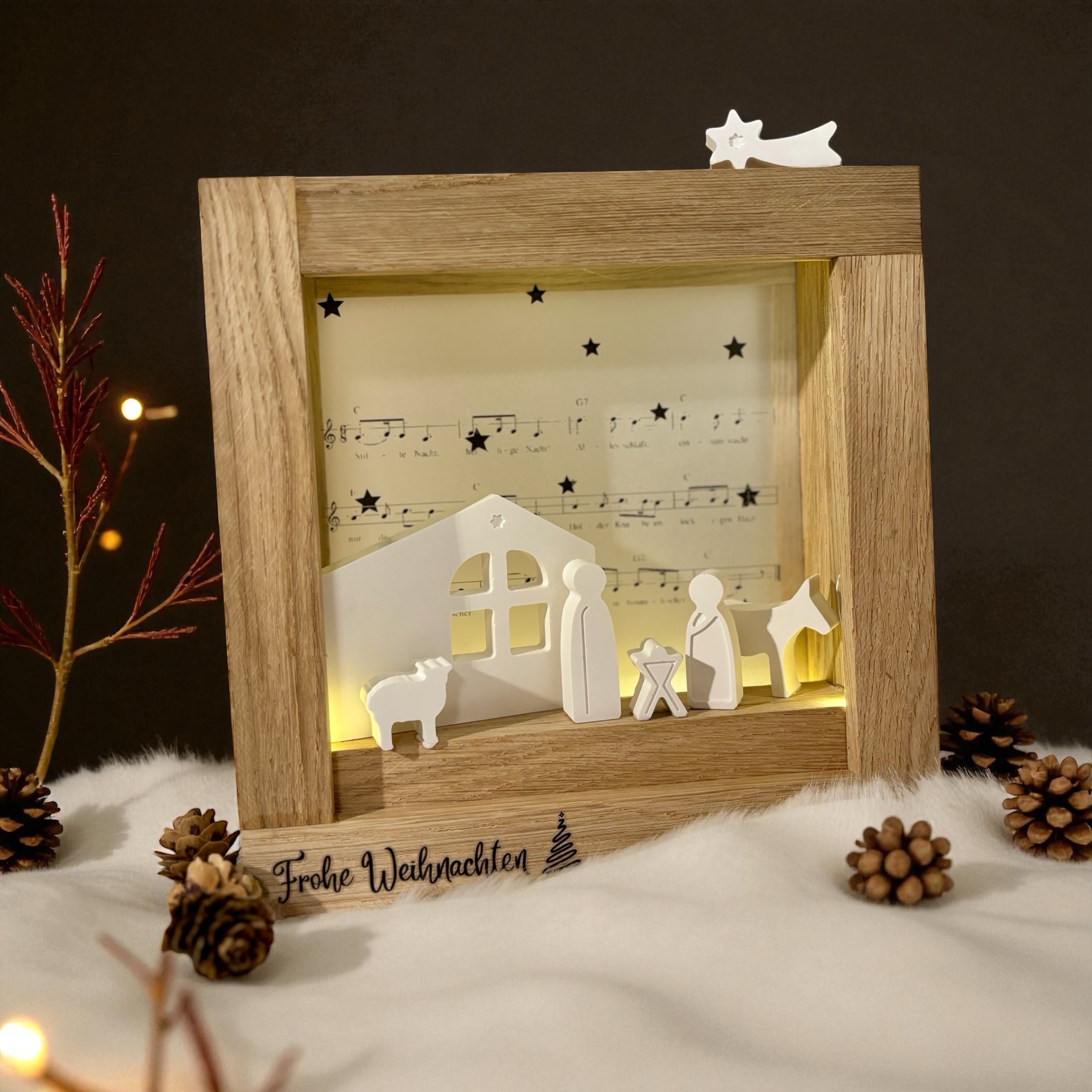 Mini Krippe in Lichtbox Stille Nacht